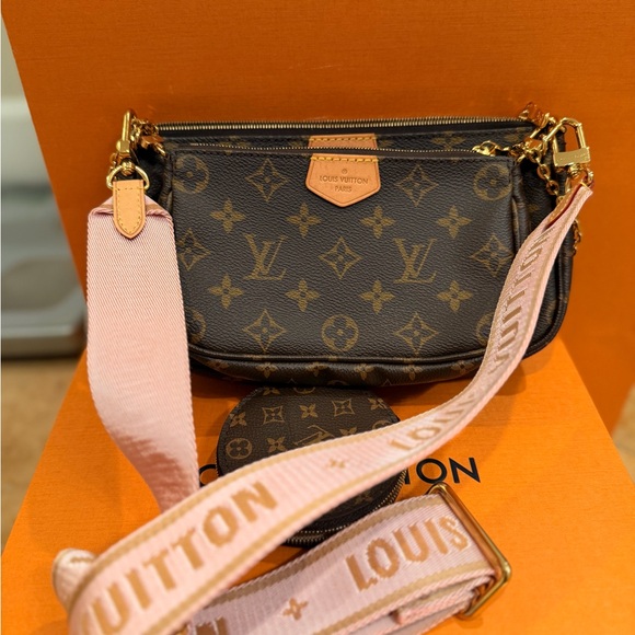 Louis Vuitton Brown Monogram Crossbody with Pink Strap - Picture 8 of 13